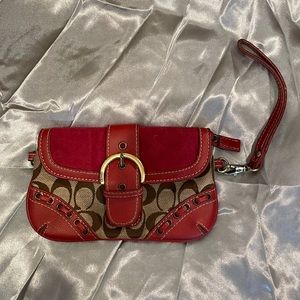 Coach Handbag Purse Clutch Wristlet Red Leather & Monogram